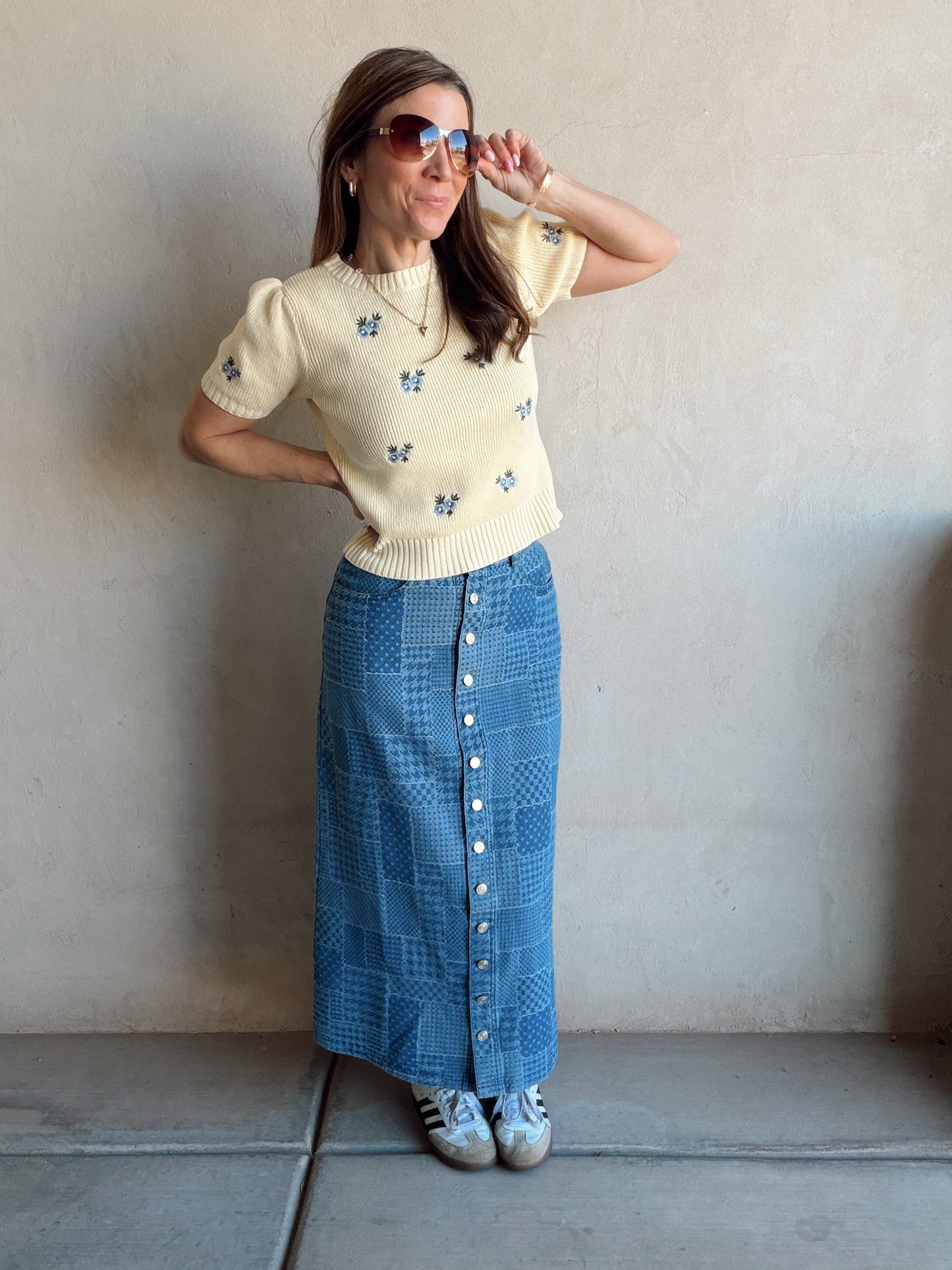 Nicoletta Patchwork Denim Skirt