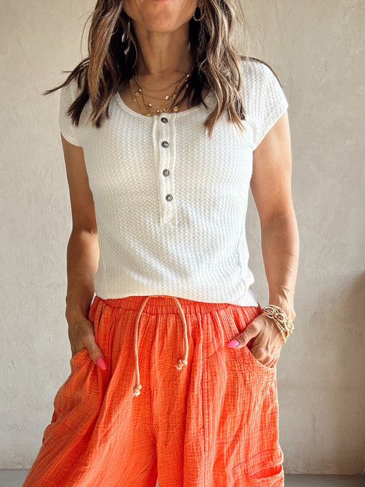 Wendy Waffle Knit Henley in White