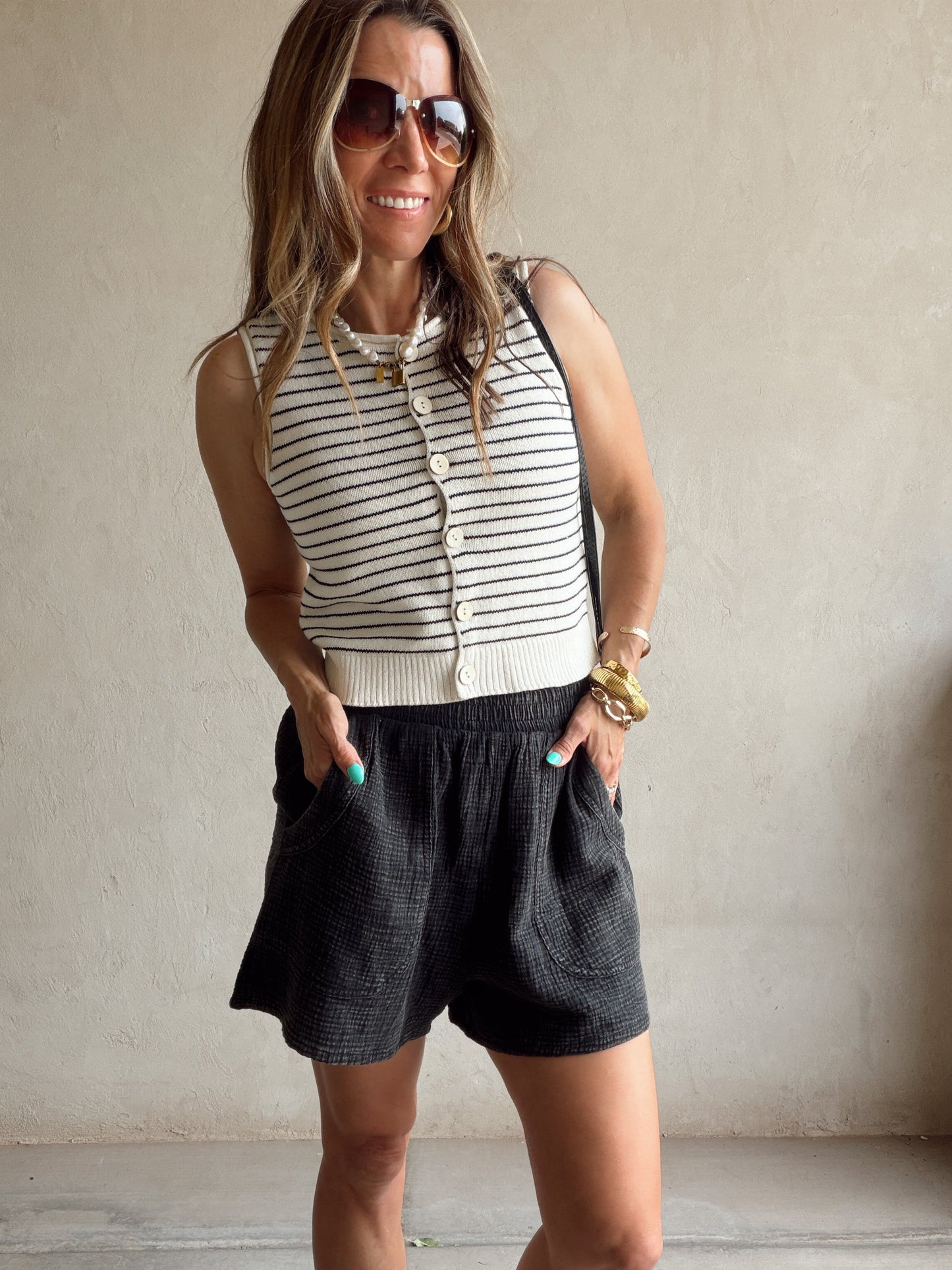 Kiley Striped Tank in Cream & Black