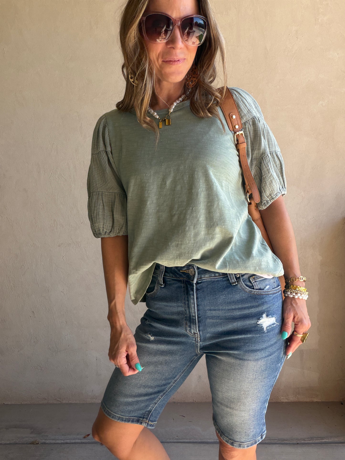 Jenny Gauze Sleeve Top in Sage