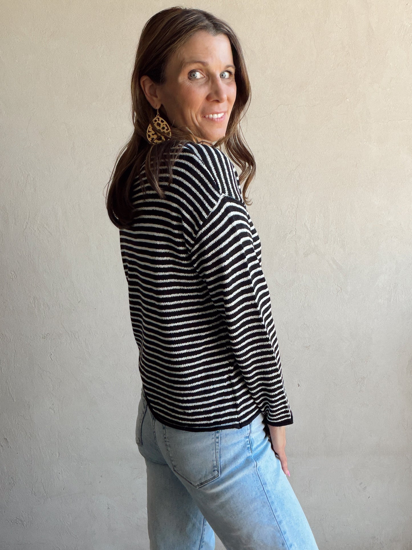 Maddie Stripe Sweater in Black & Ivory