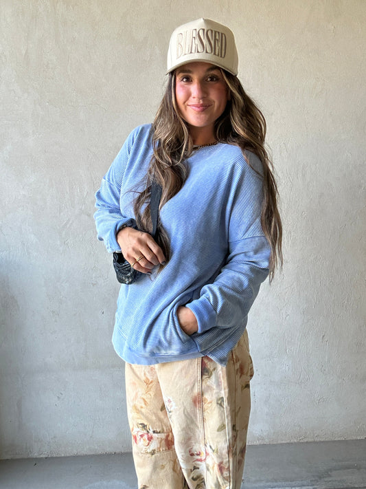 Dallas Double Ribbed Pullover in Blue