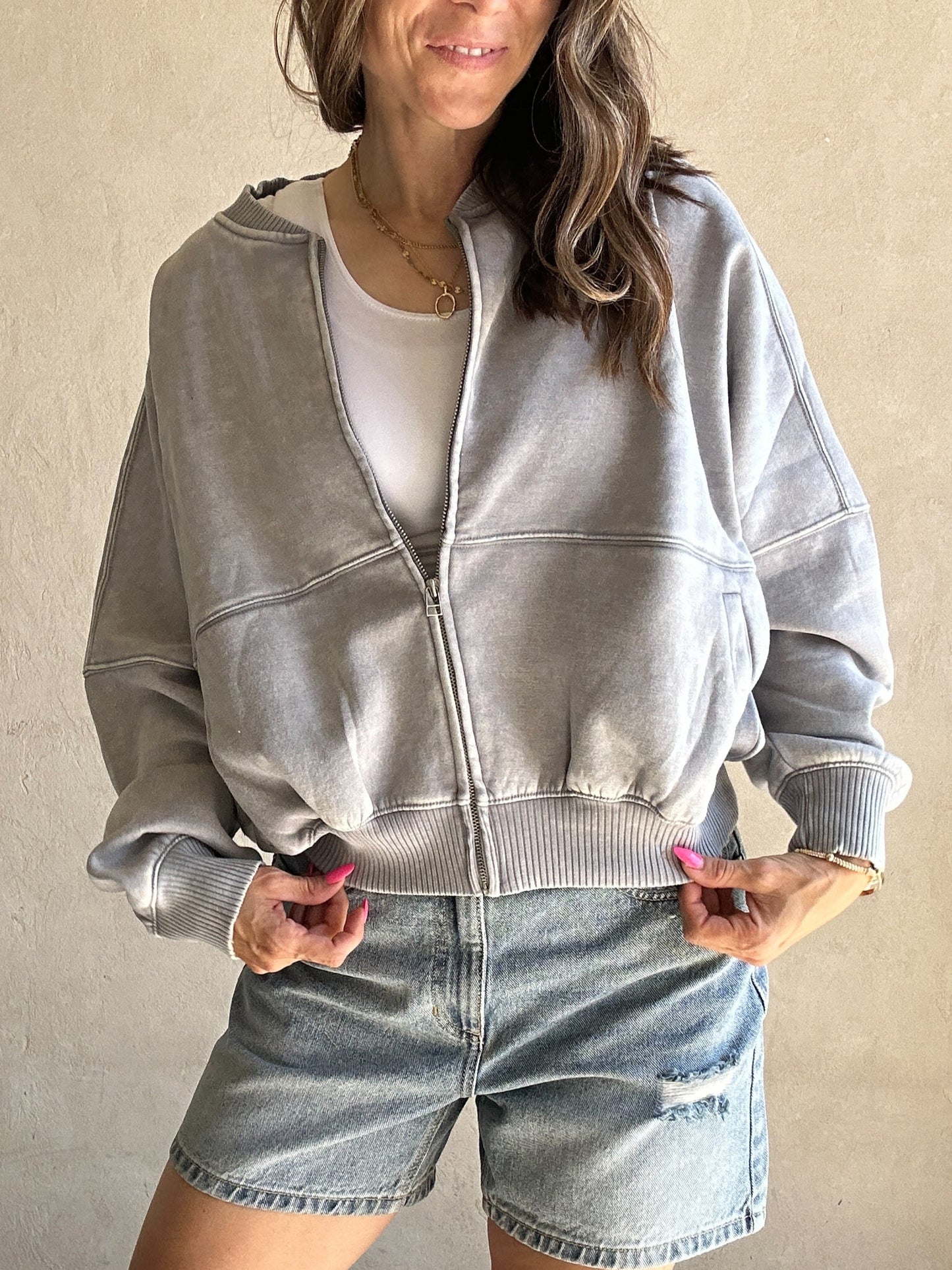 Kayla Bomber Jacket in Sleet