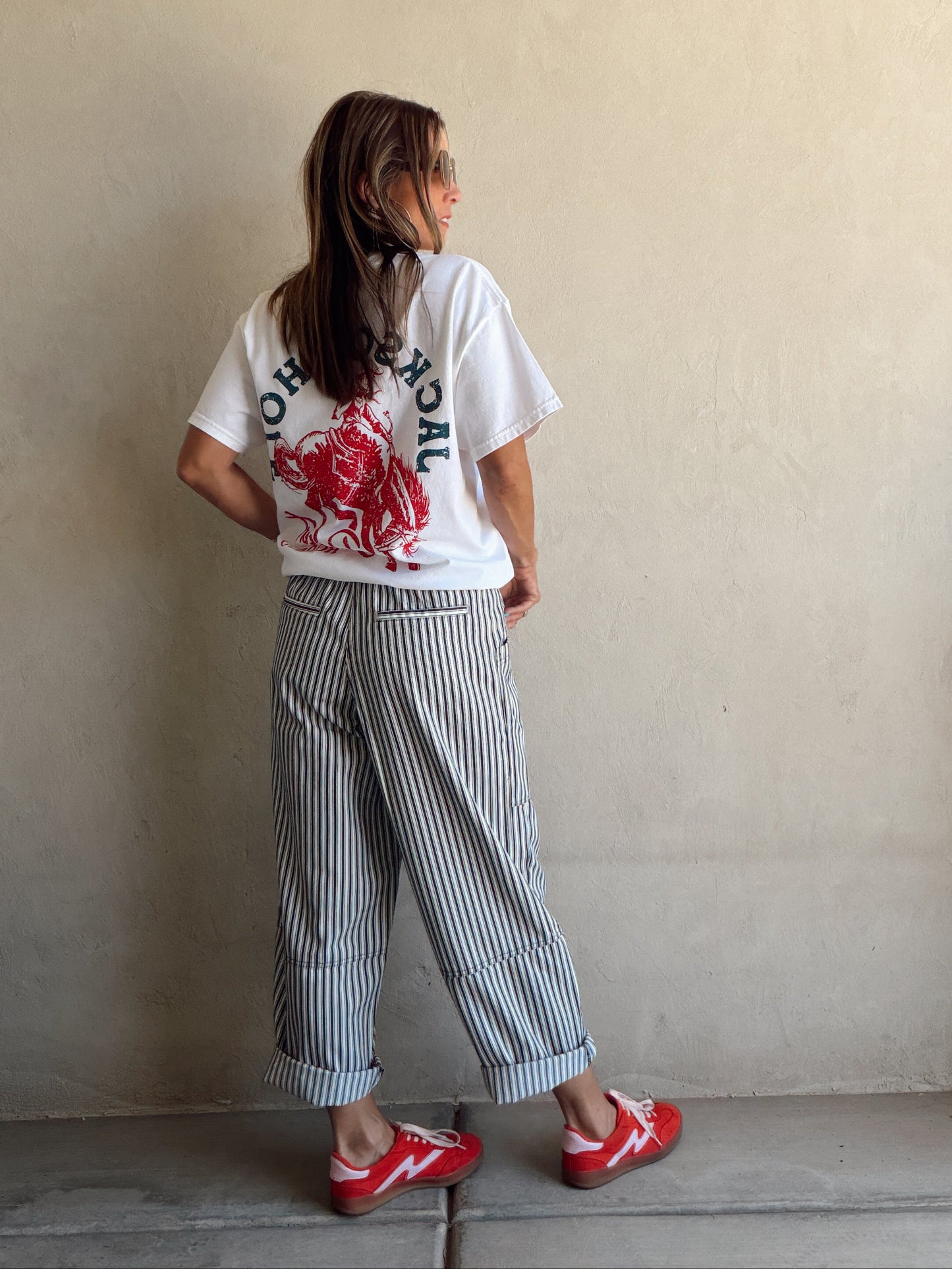 Sabrina Striped Barrel Pant in Navy