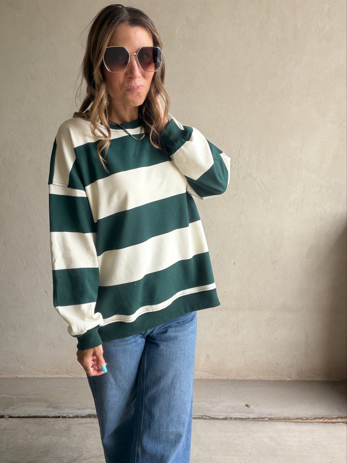 Jada Sweatshirt in Hunter Green & Cream