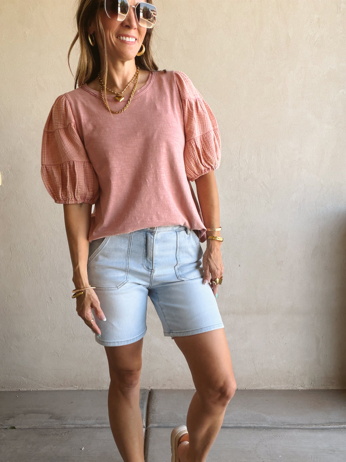 Jenny Gauze Sleeve Top in Dusty Rose