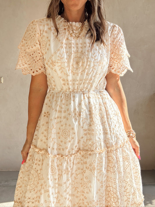 Savannah Eyelet Dress in Beige