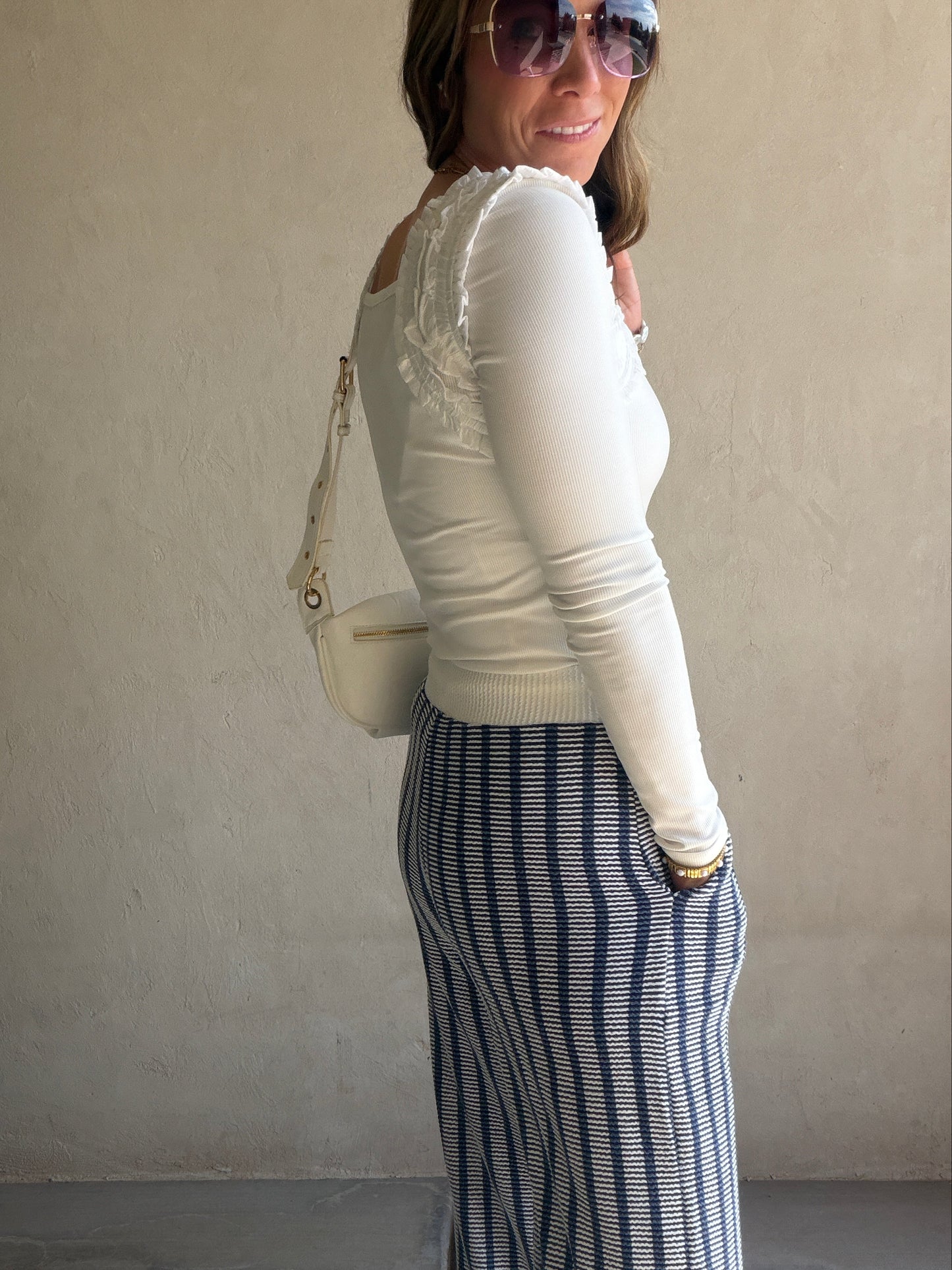Andrea Ribbed Pants in Navy & Ivory
