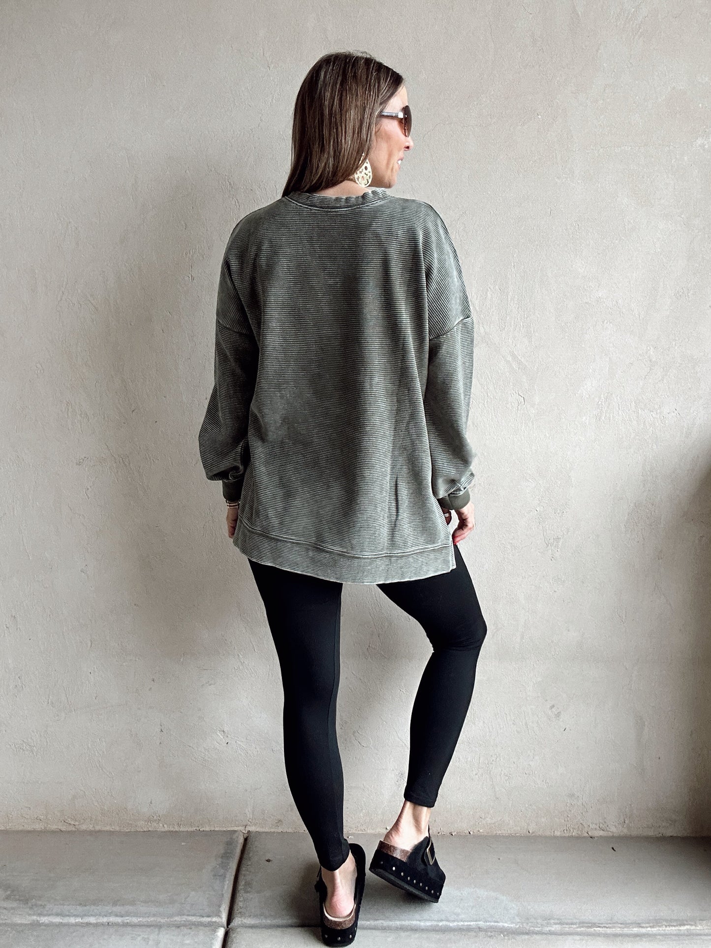 Dallas Double Ribbed Pullover in Army Green