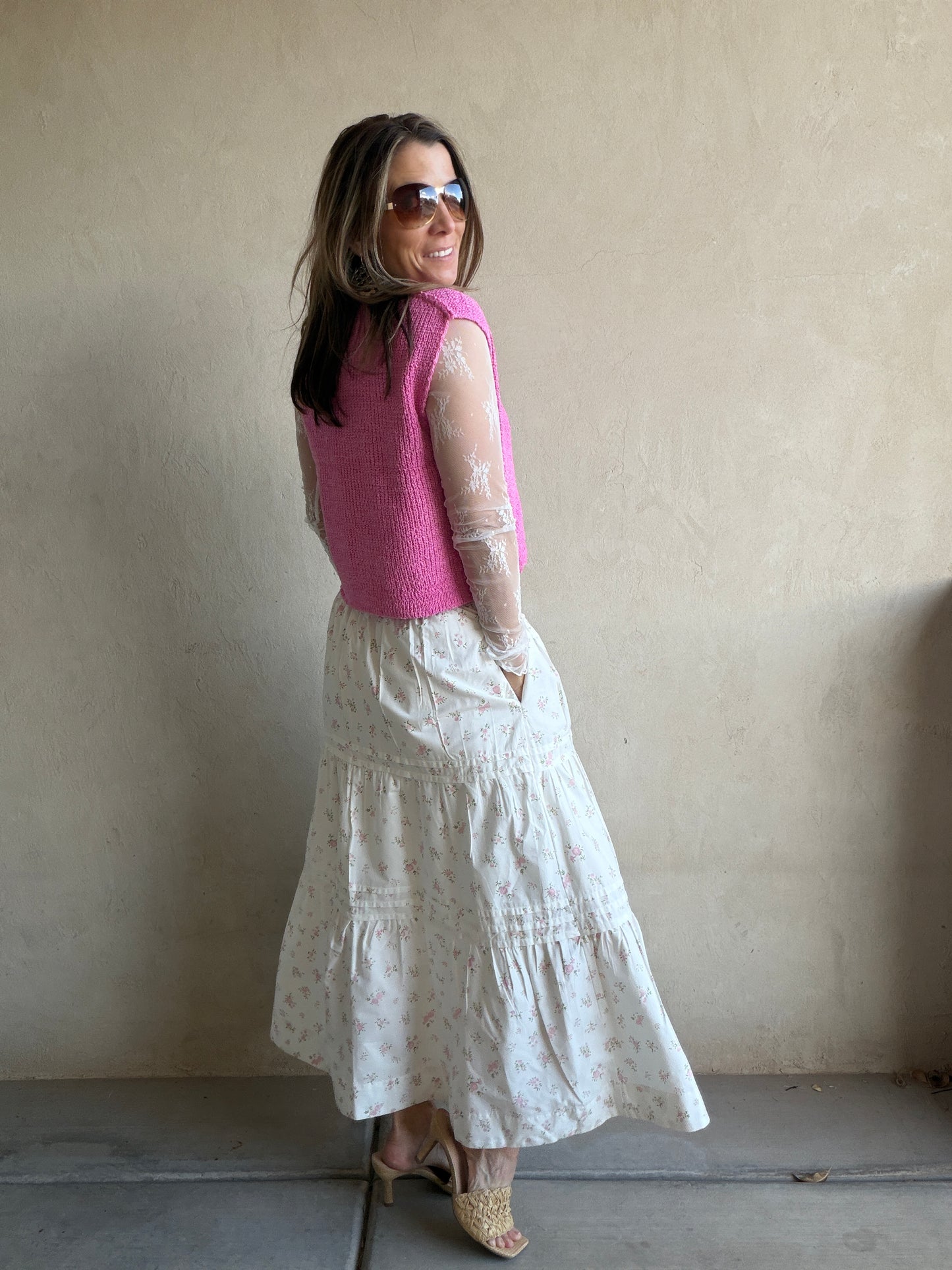 Kynlee Skirt in White & Pink & Green Floral