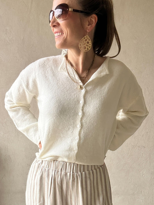 Izzy Rolled Collar Sweater in Ivory