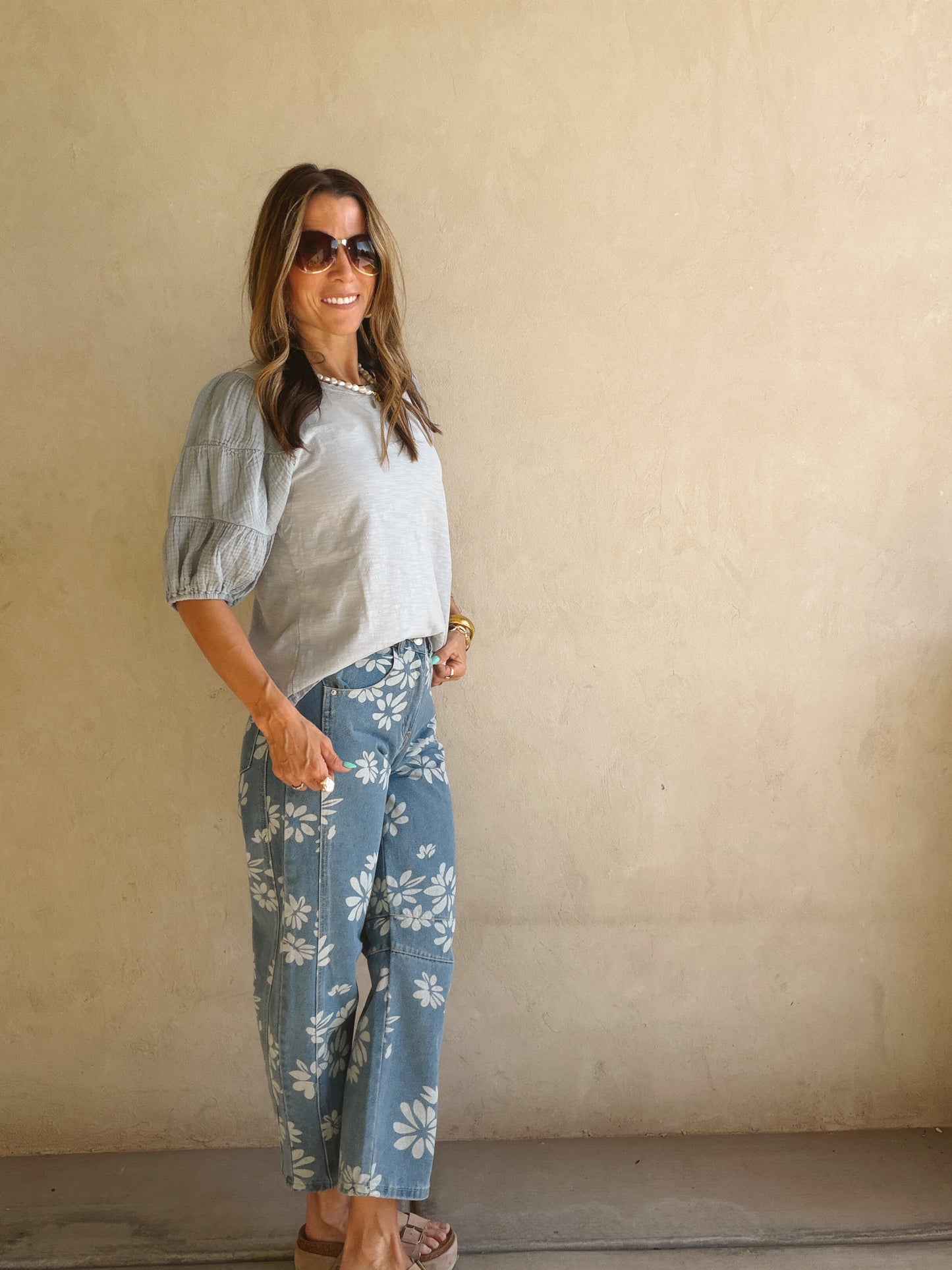 Jenny Gauze Sleeve Top in Mineral Wash Blue