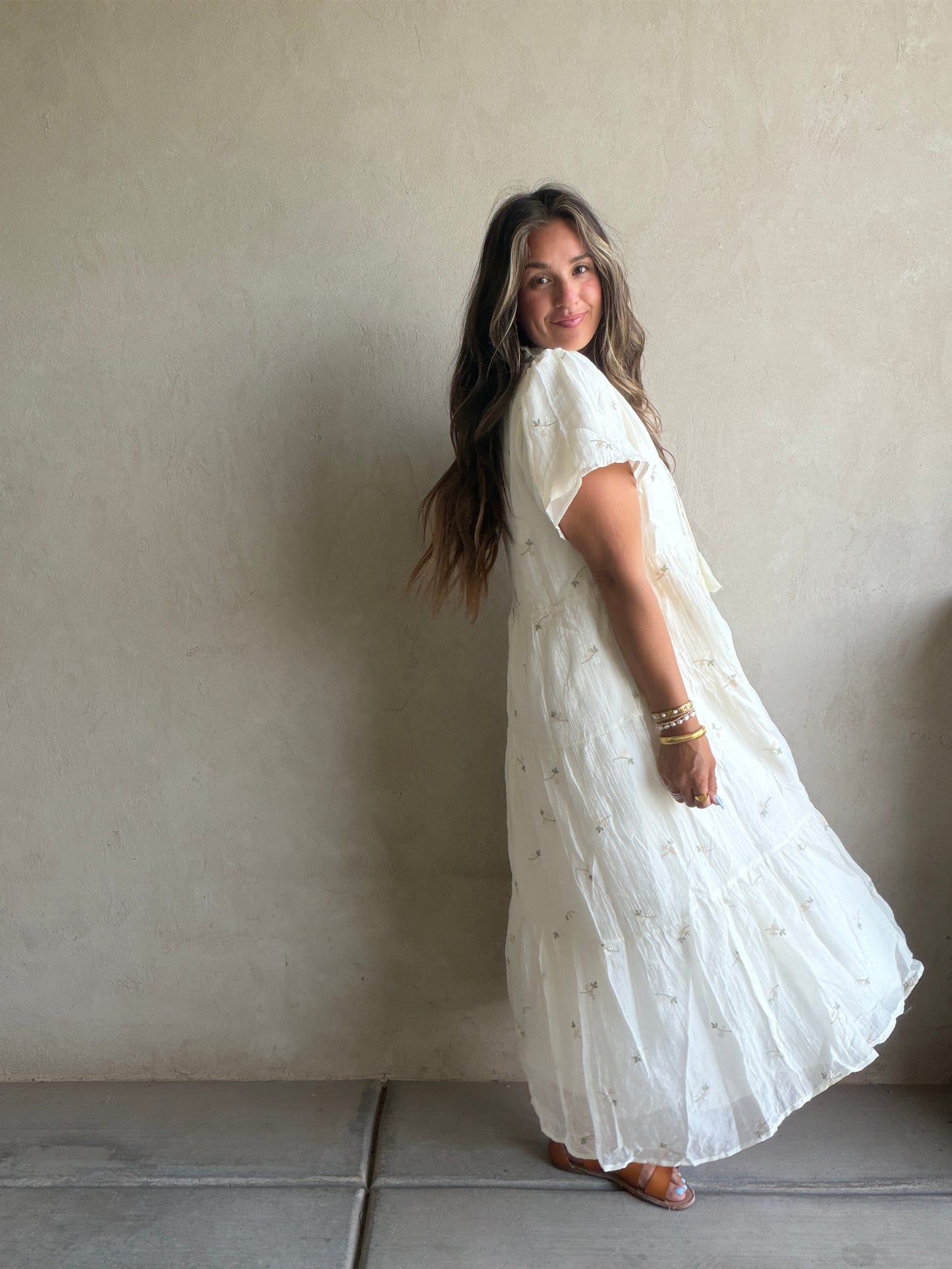 Ava Embroidered Dress in Cream