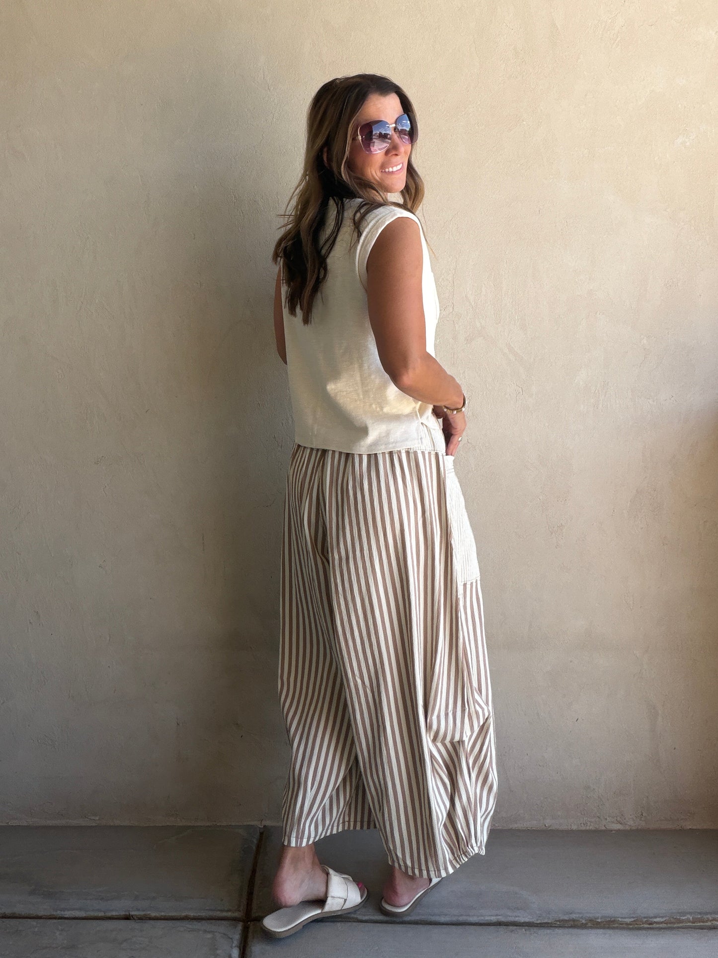 Charley Striped Parachute Pants in Mocha & Cream