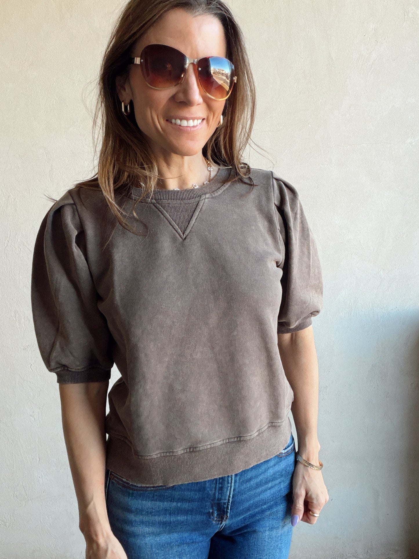 Capri Mineral Wash Top in Chocolate