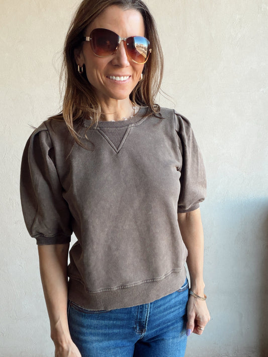 Capri Mineral Wash Top in Chocolate