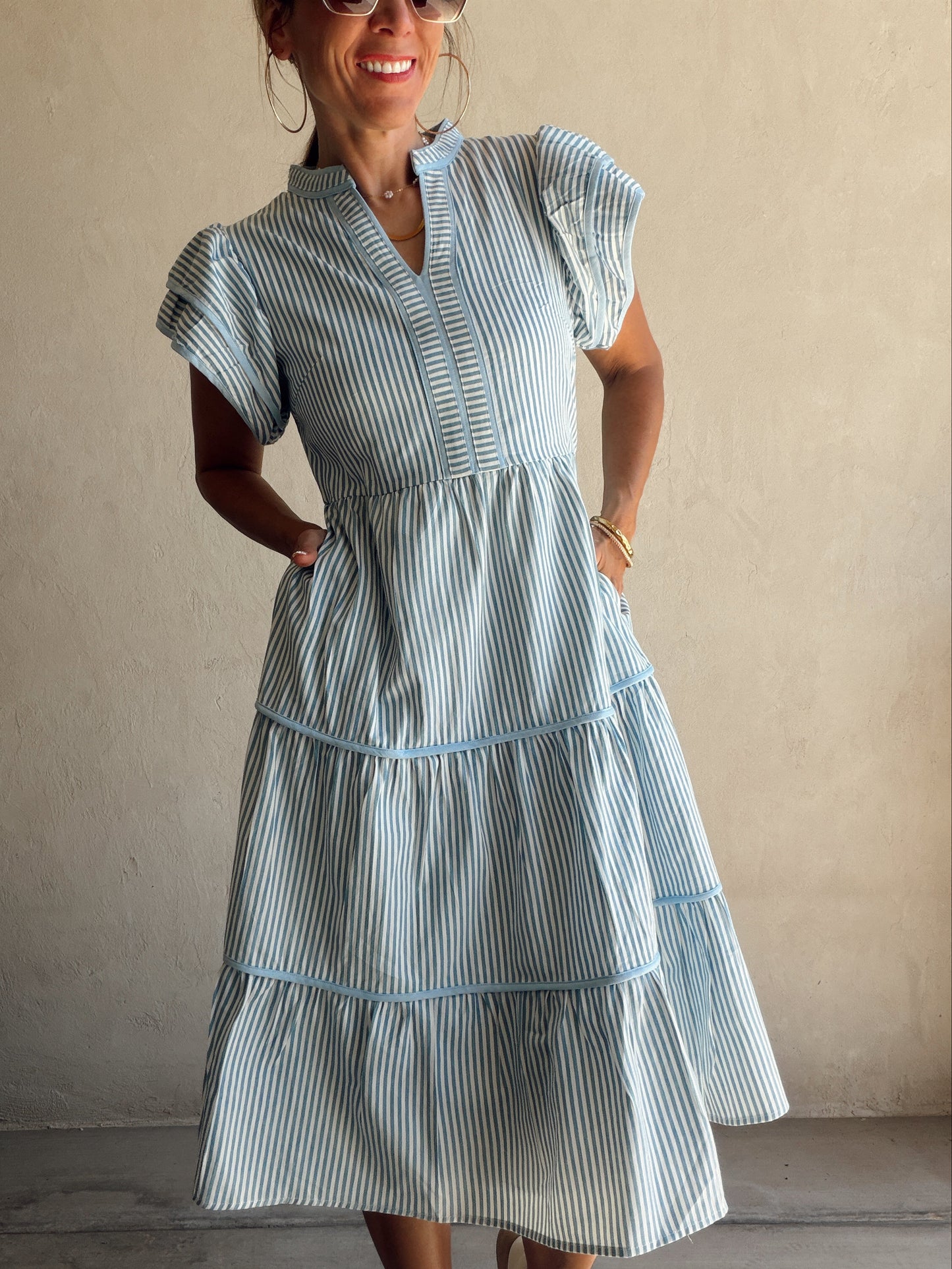 Cecilia Striped Dress in Blue & White