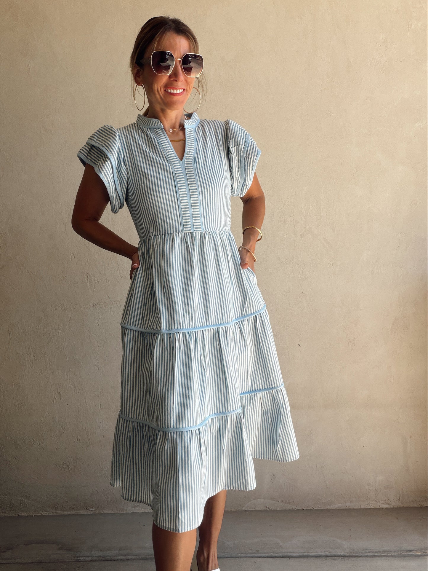 Cecilia Striped Dress in Blue & White