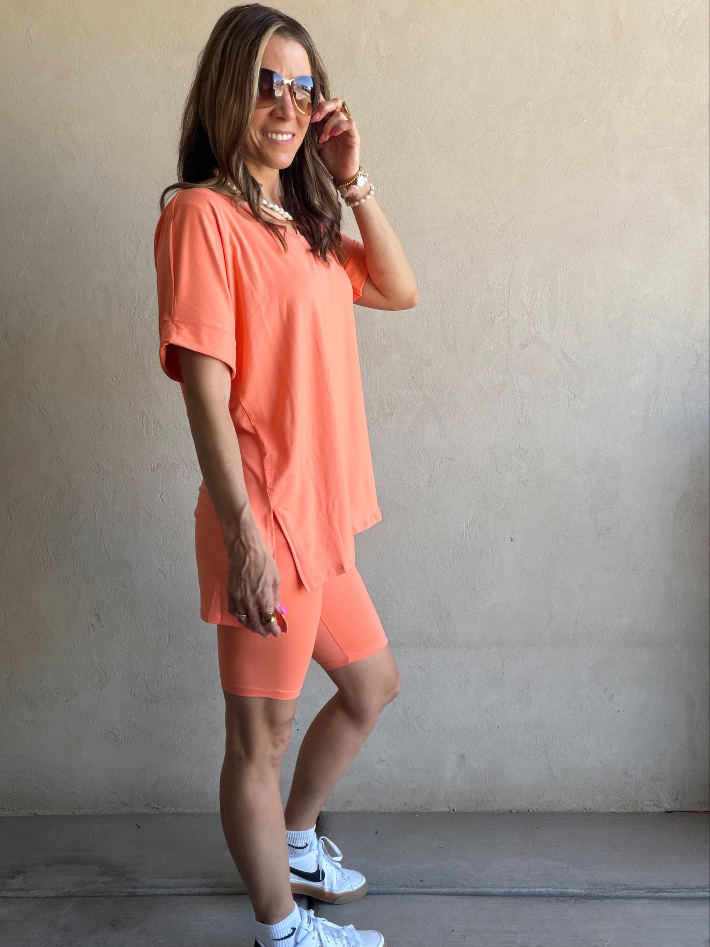 Jillian Heavenly Biker Set in Coral