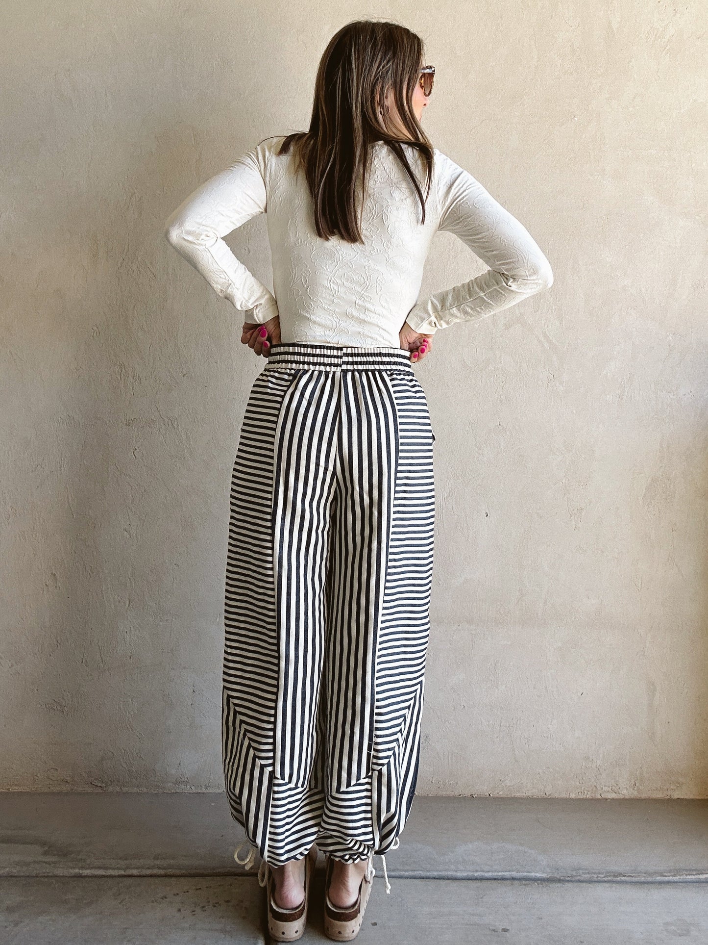 Ella Parachute Striped Pants in Navy & Ivory