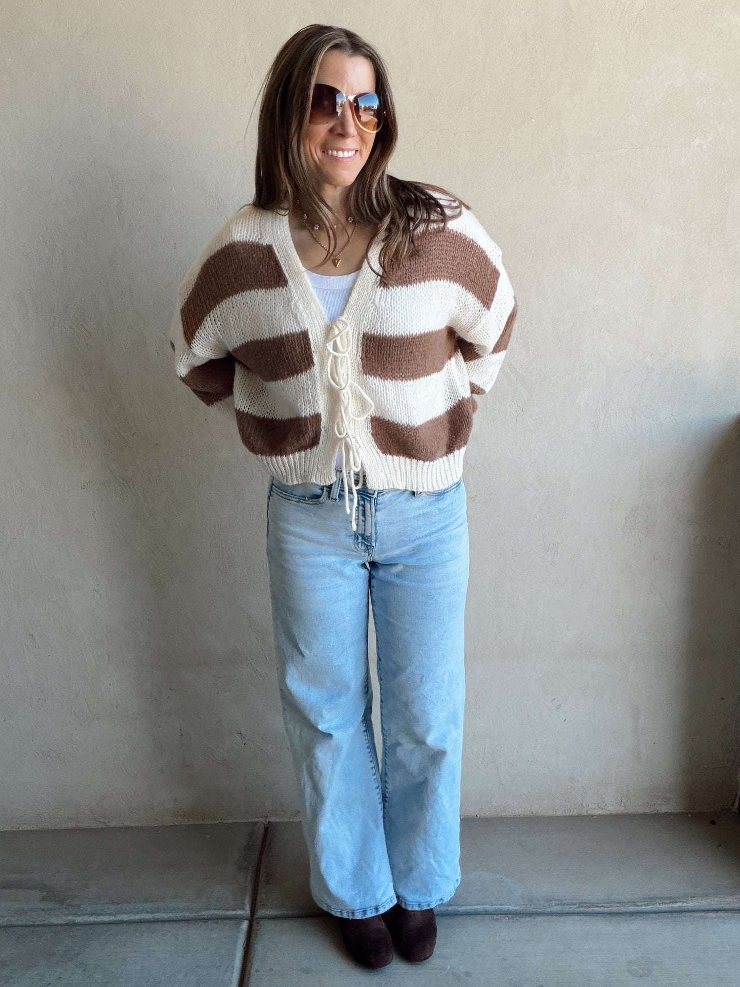 Brendee Striped Cardigan in Mocha & Cream