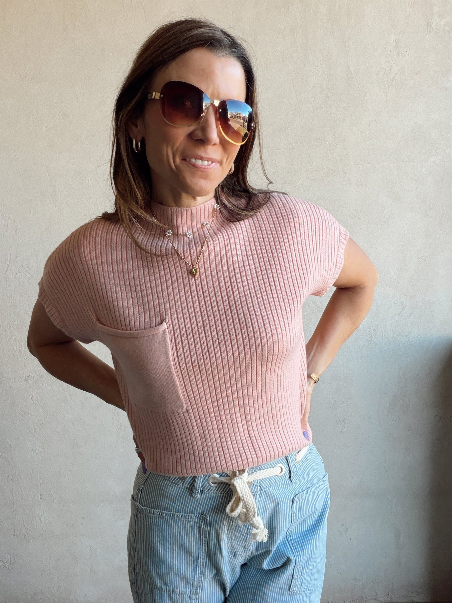 Rachelle Ribbed Top in Pink