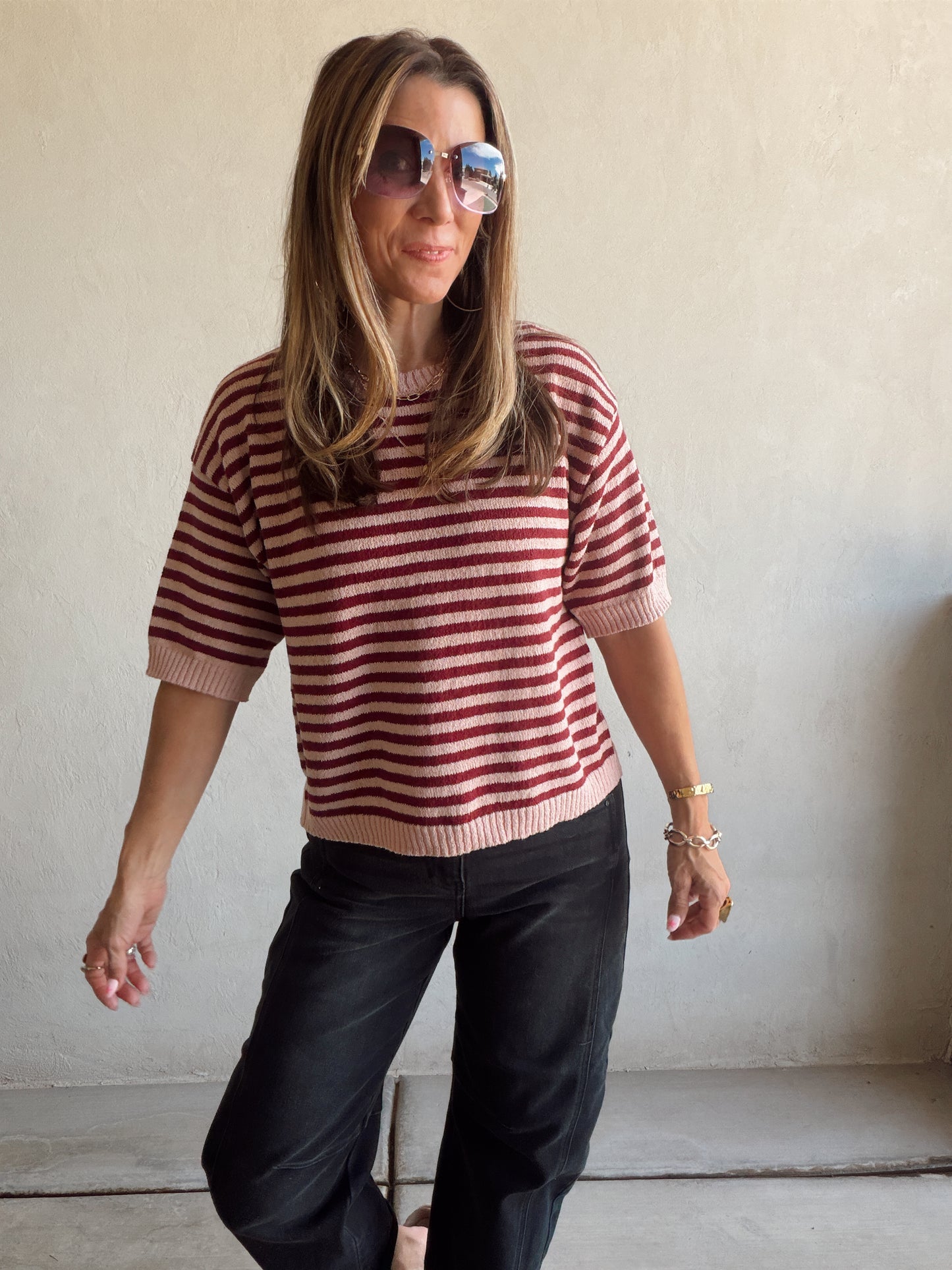 Emerald Striped Top in Mauve & Burgundy