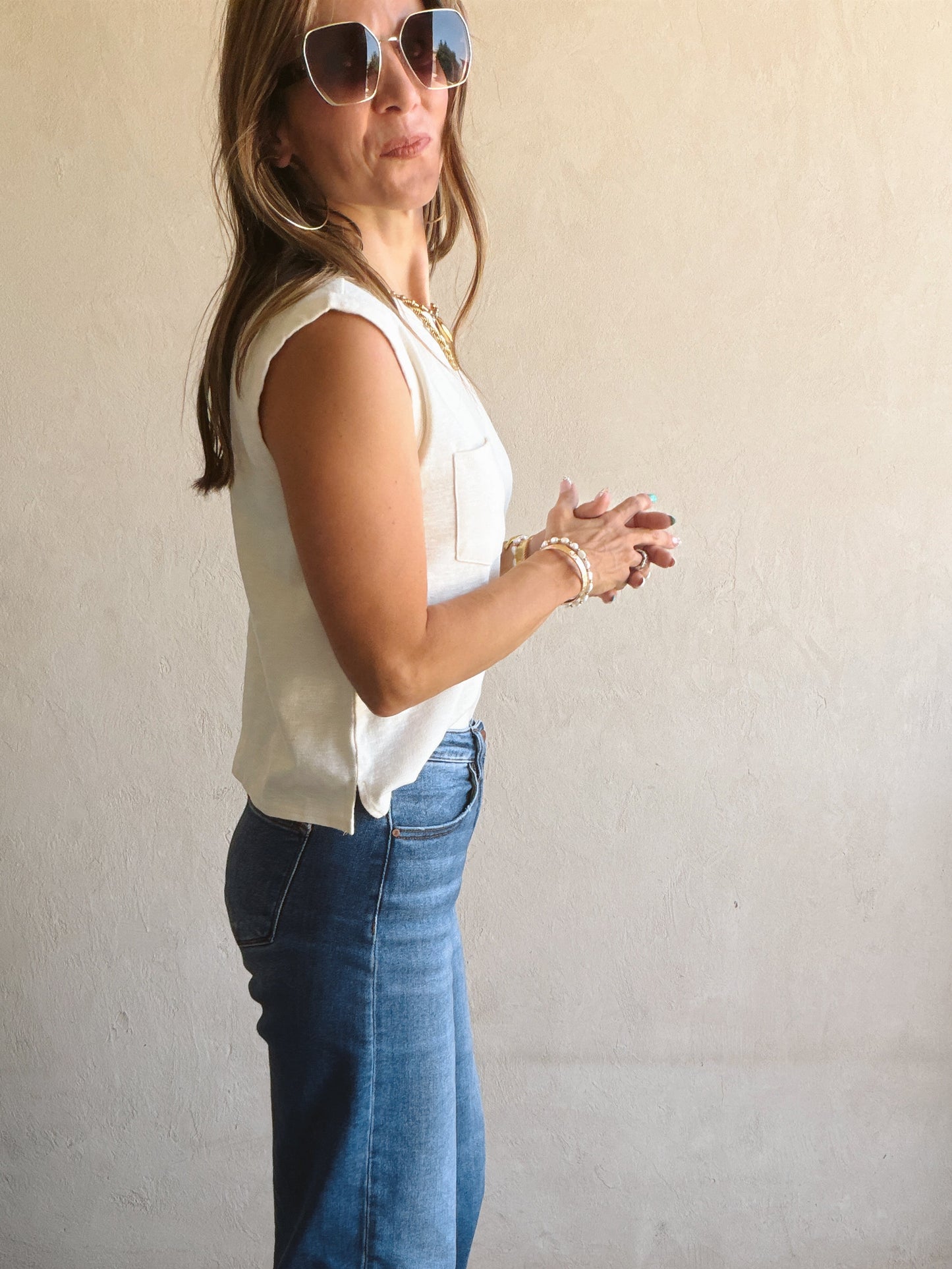 Wren Sleeveless Tank in Cream