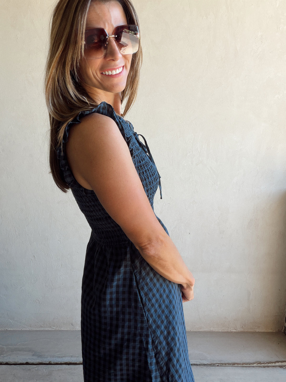 Karina Dress in Navy & Black Gingham - Ships October 13th