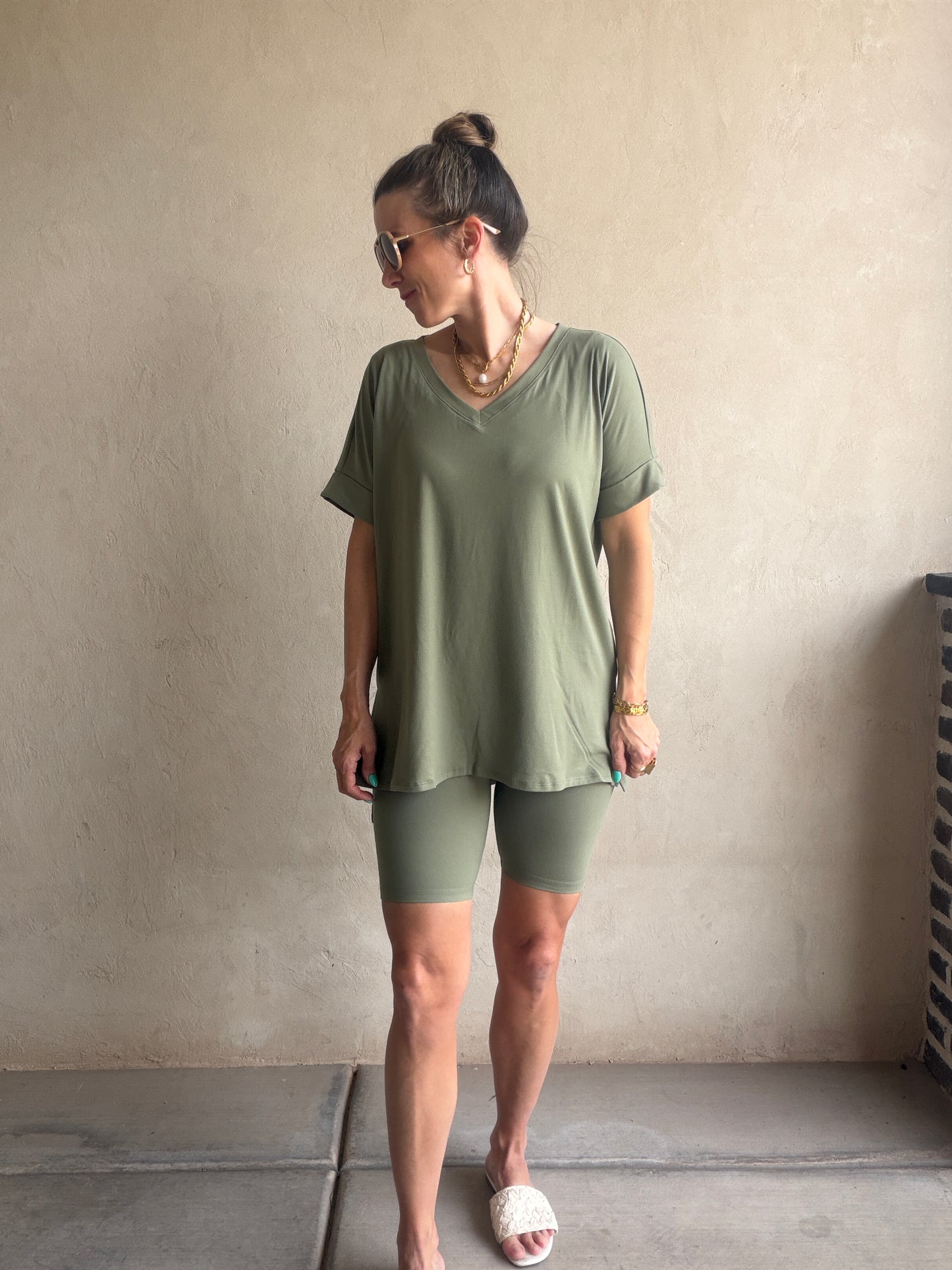Jillian Heavenly Biker Set in Light Olive