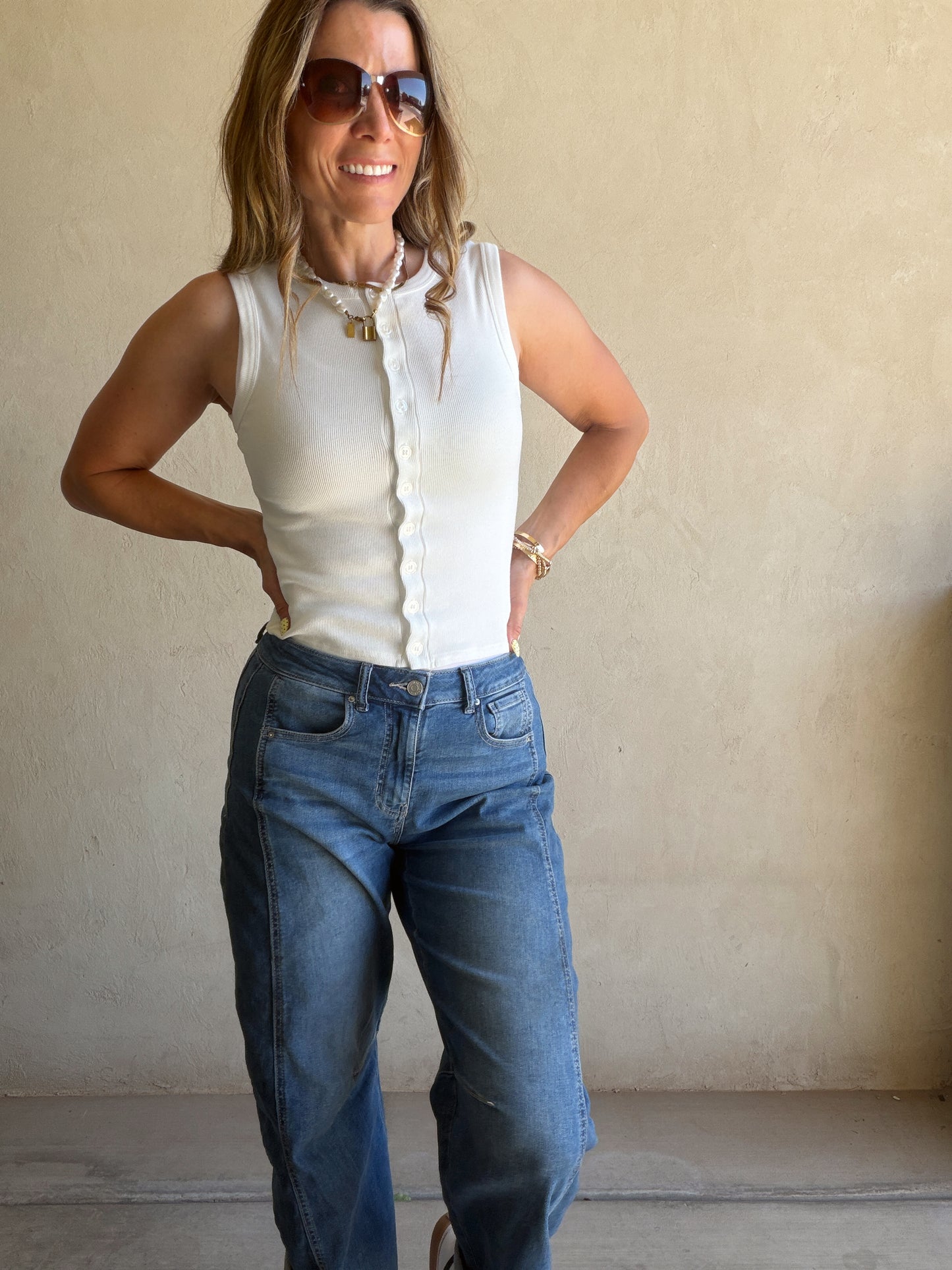 Talia Ribbed Sleeveless Tank in White