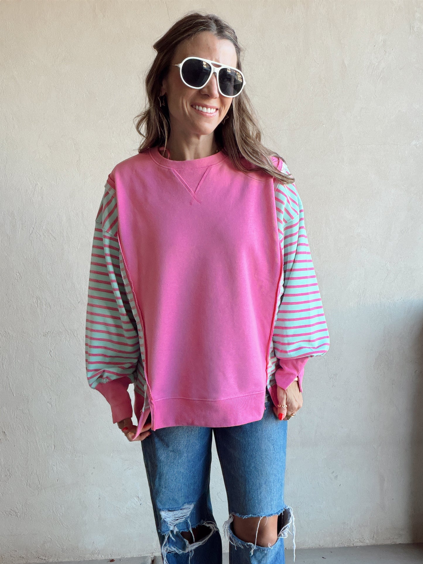 Perry Striped Top in Pink & Turqouise