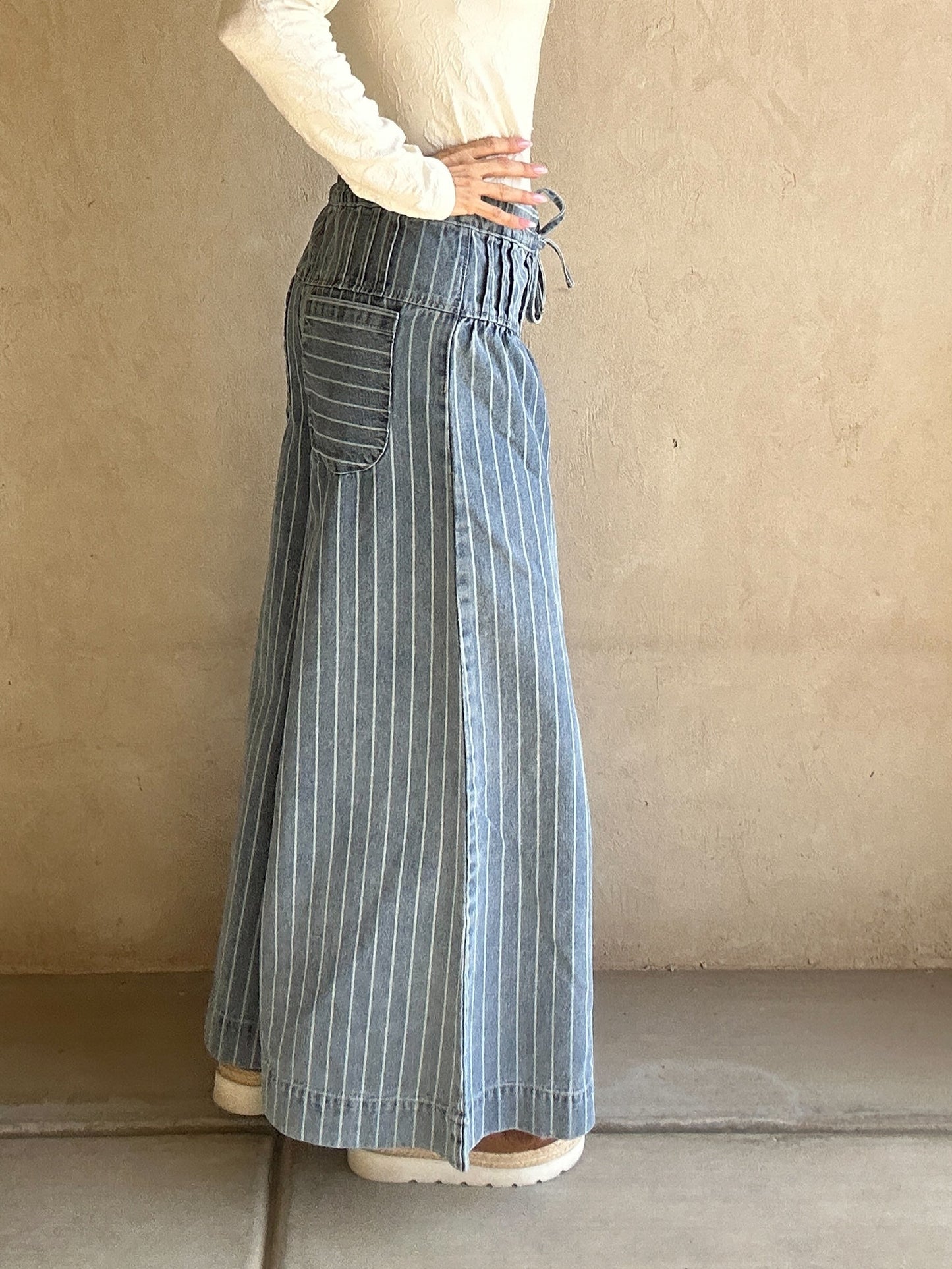 Natalie Pintuck Wide Leg Striped Pants