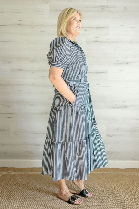 Abigail Striped Dress in Black