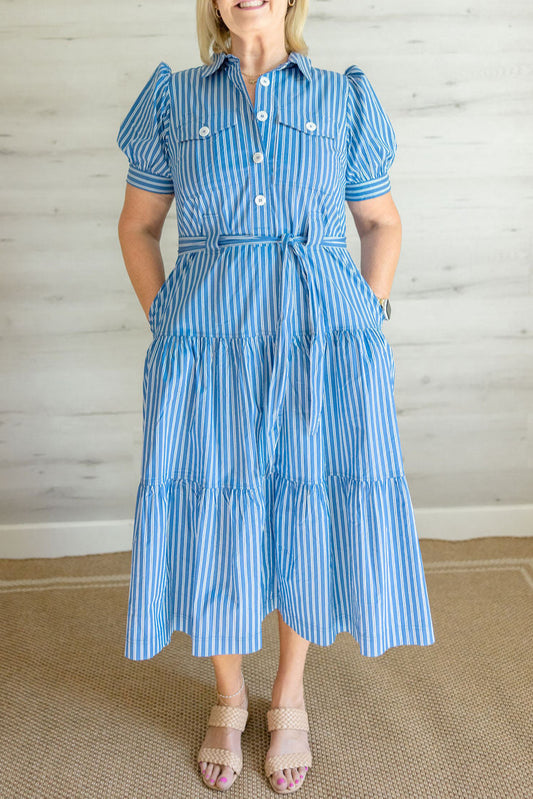 Abigail Striped Dress in Blue