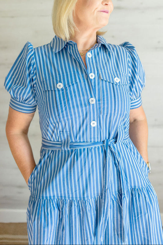 Abigail Striped Dress in Blue