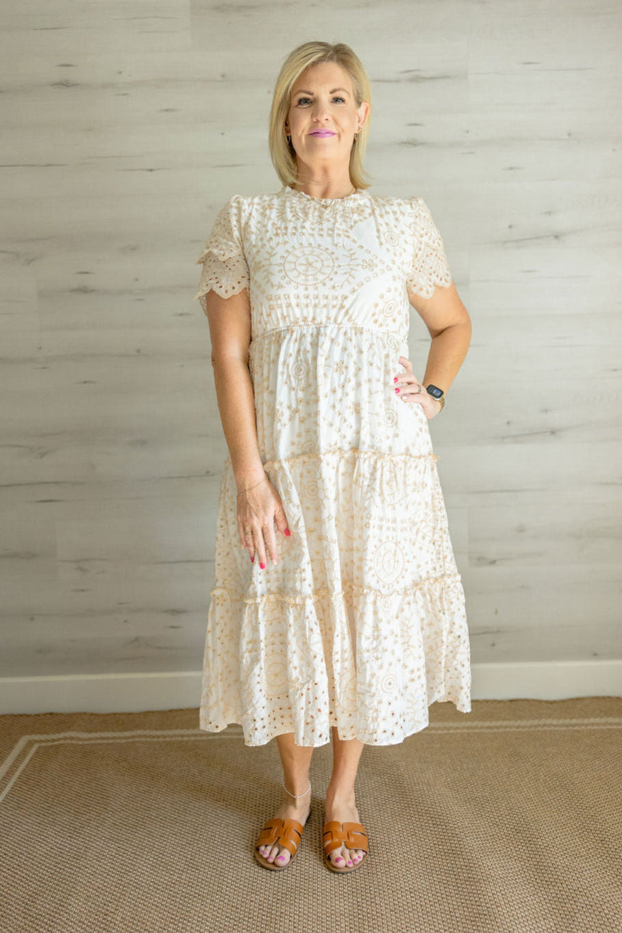 Savannah Eyelet Dress in Beige