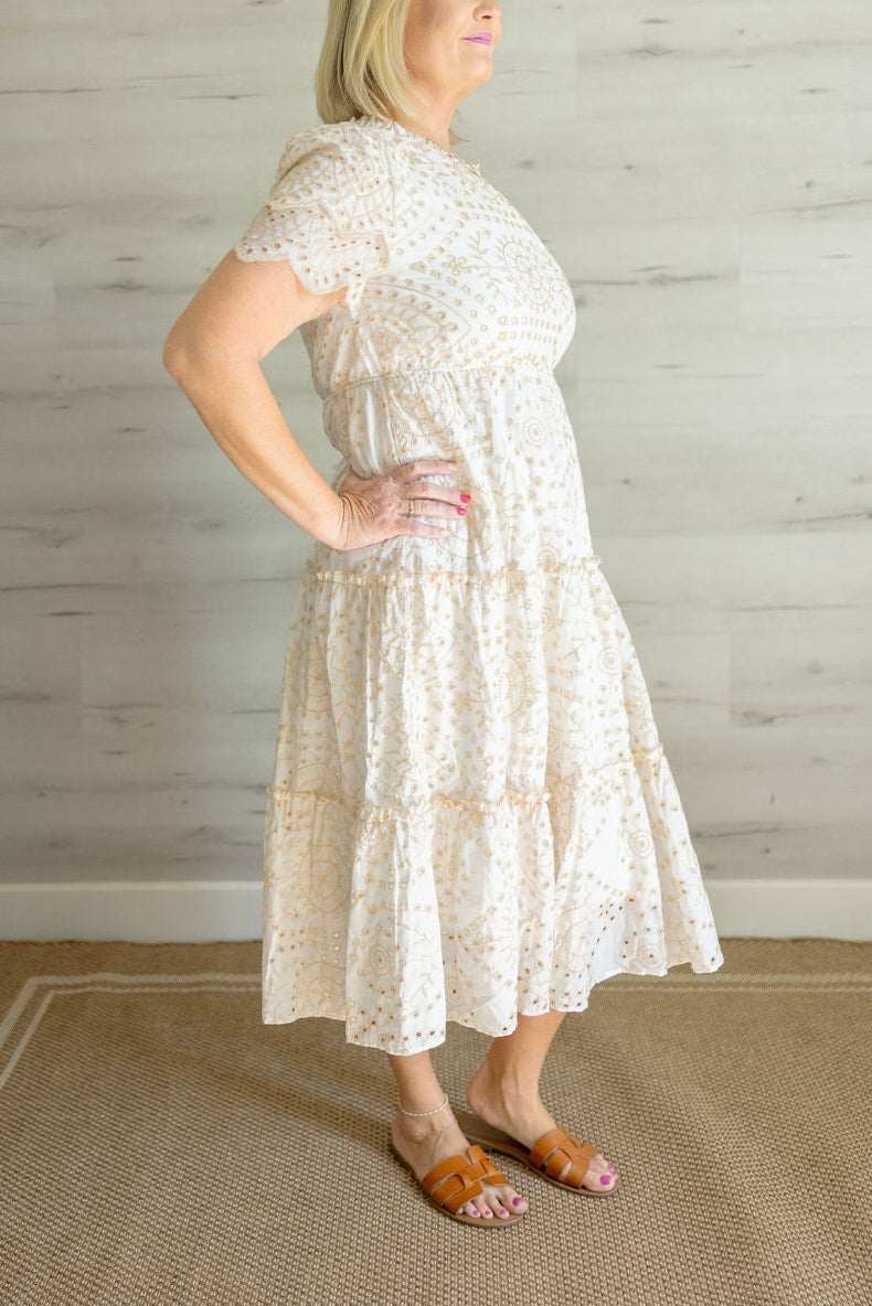 Savannah Eyelet Dress in Beige