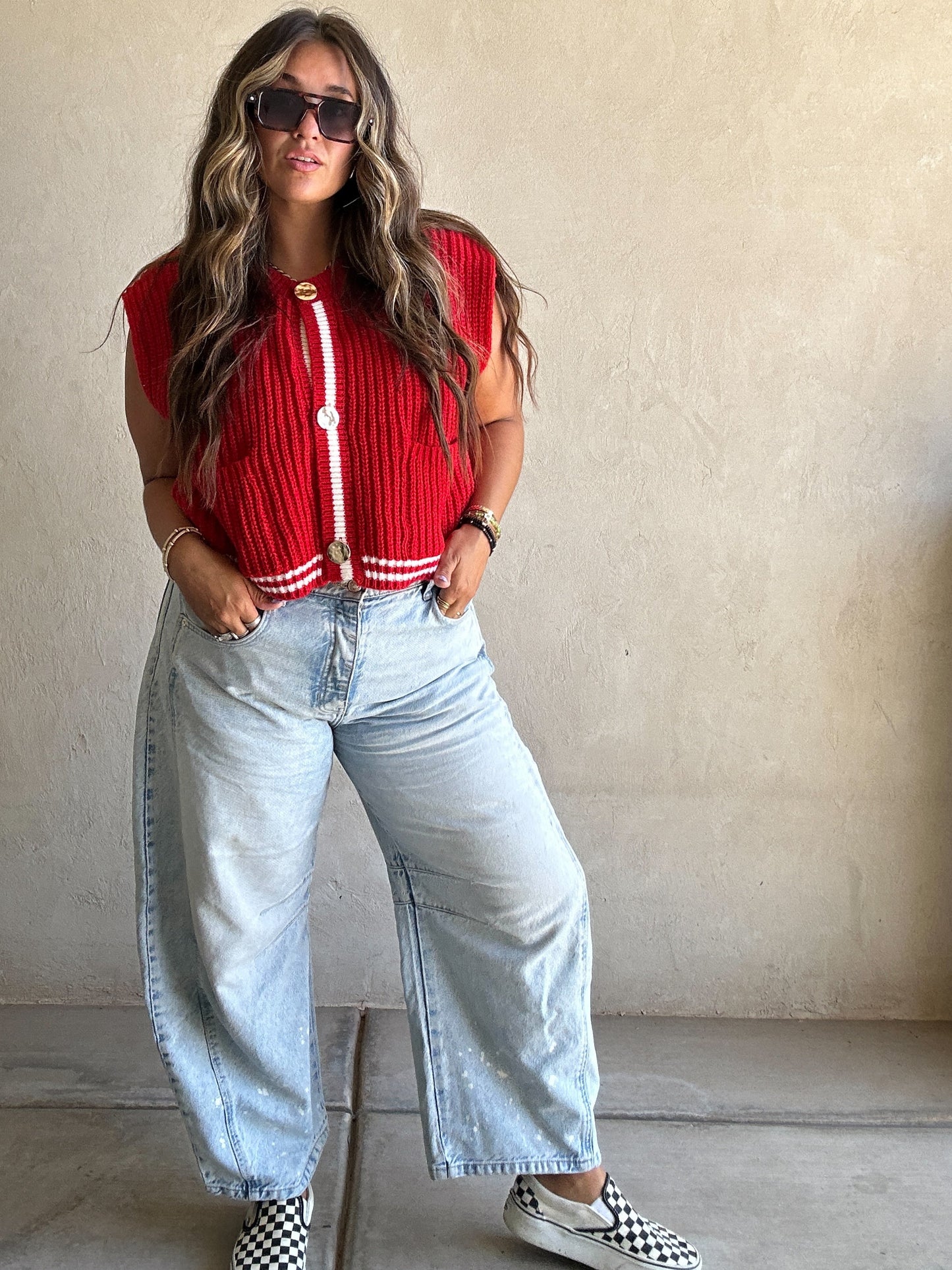 Rosy Sweater Vest in Red & Ivory