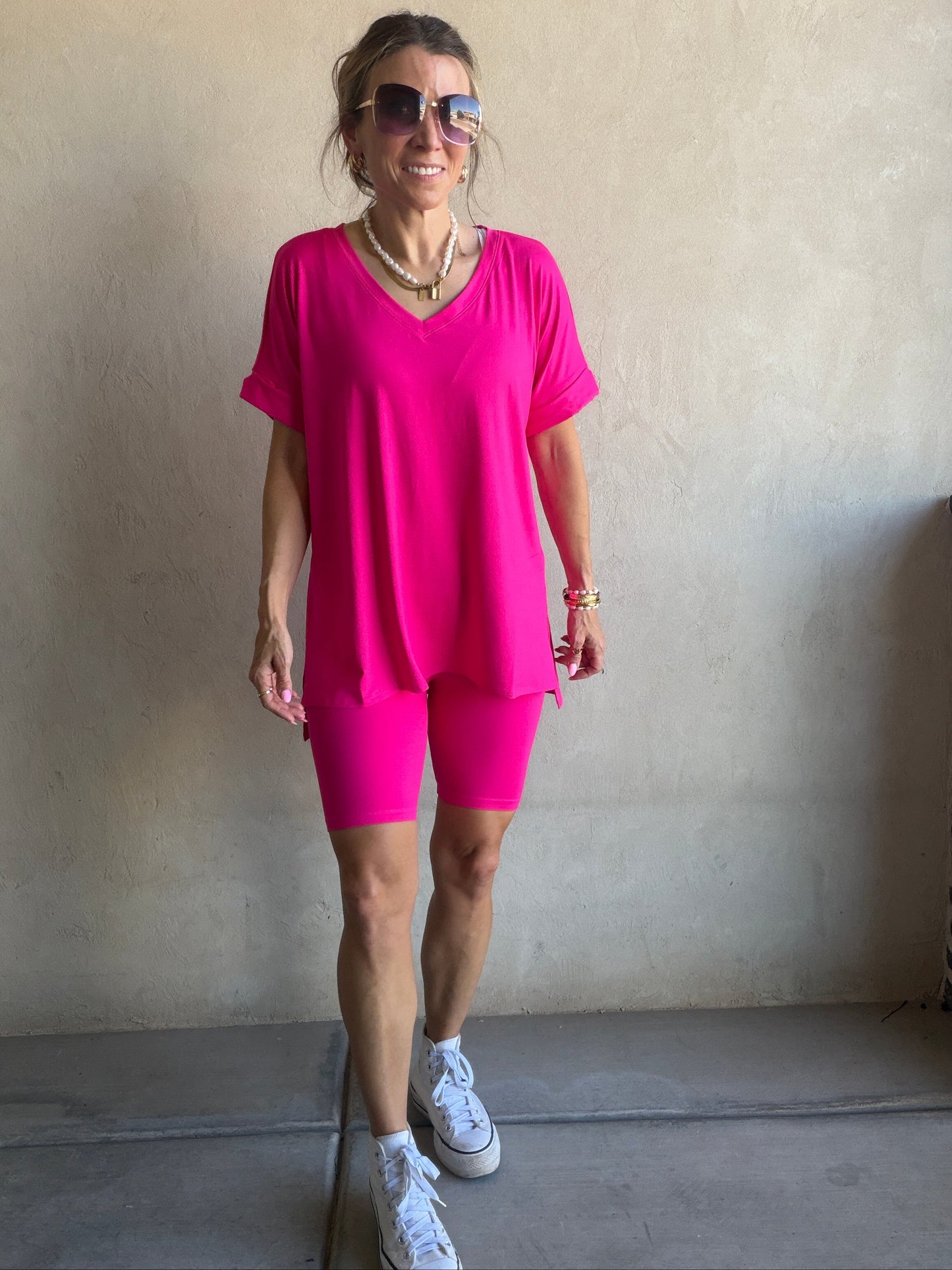 Jillian Heavenly Biker Set in Hot Pink