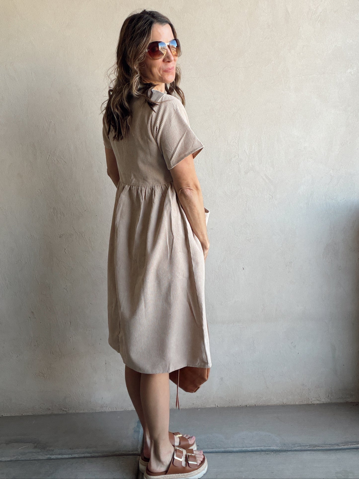 McKayla Corduroy Dress in Beige