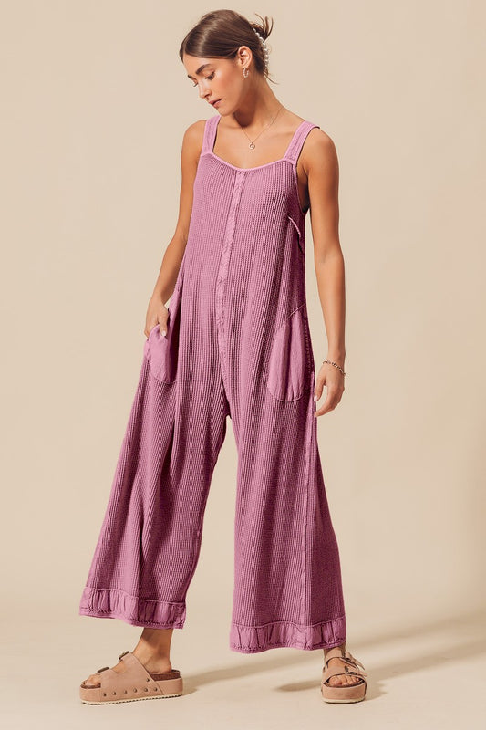 Waffle Knit Jumpsuit in Mauve