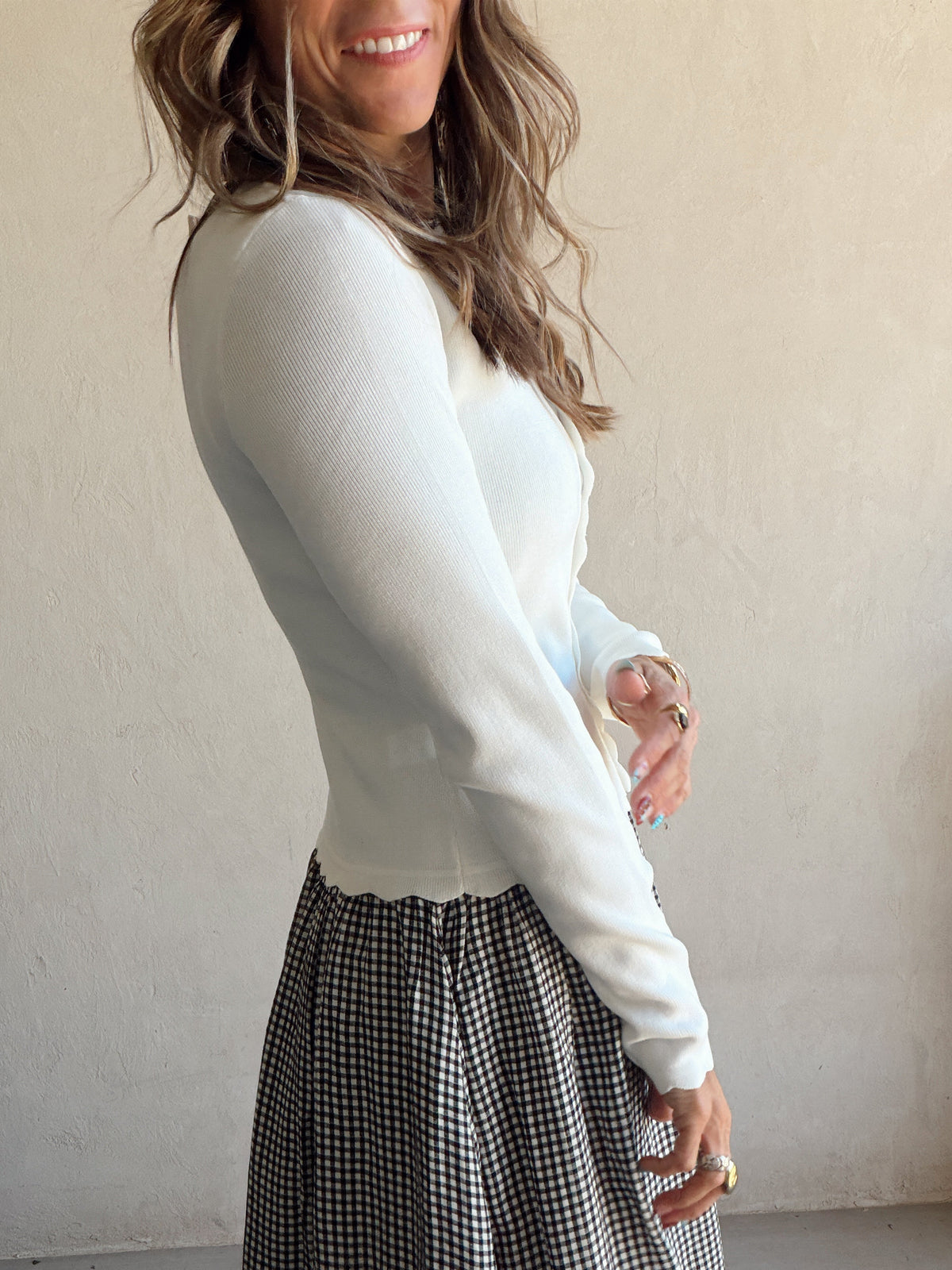 Caroline Scalloped Cardigan in White