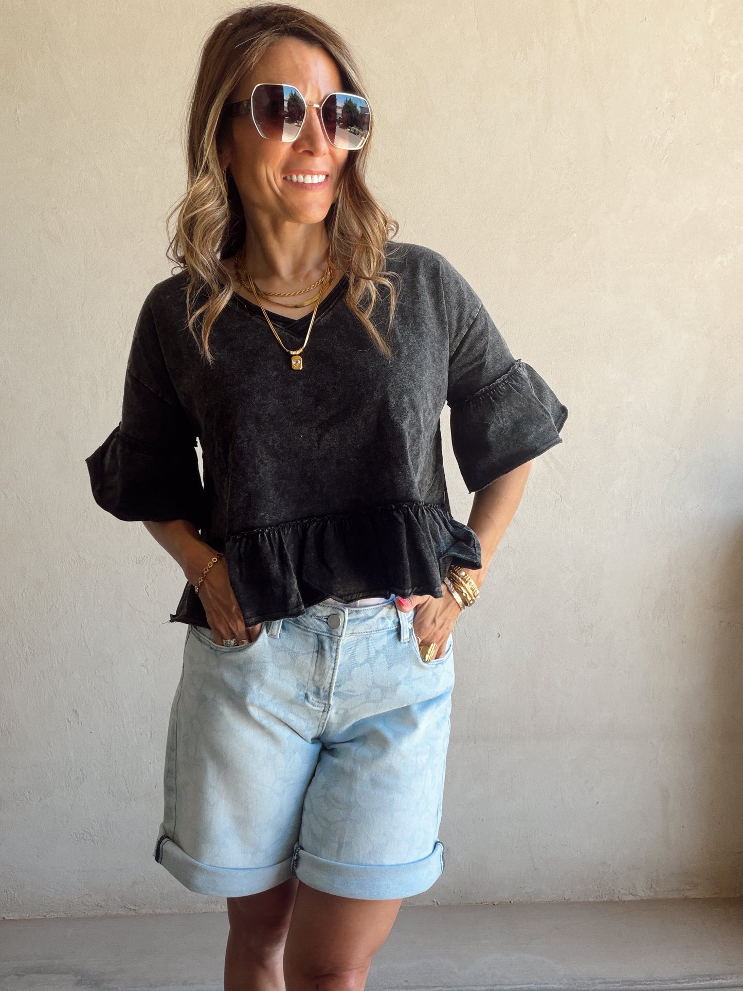 Natalia Flowy Top in Black