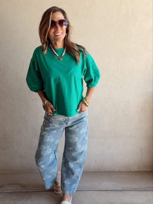 Brin Floral Jeans in Light Denim