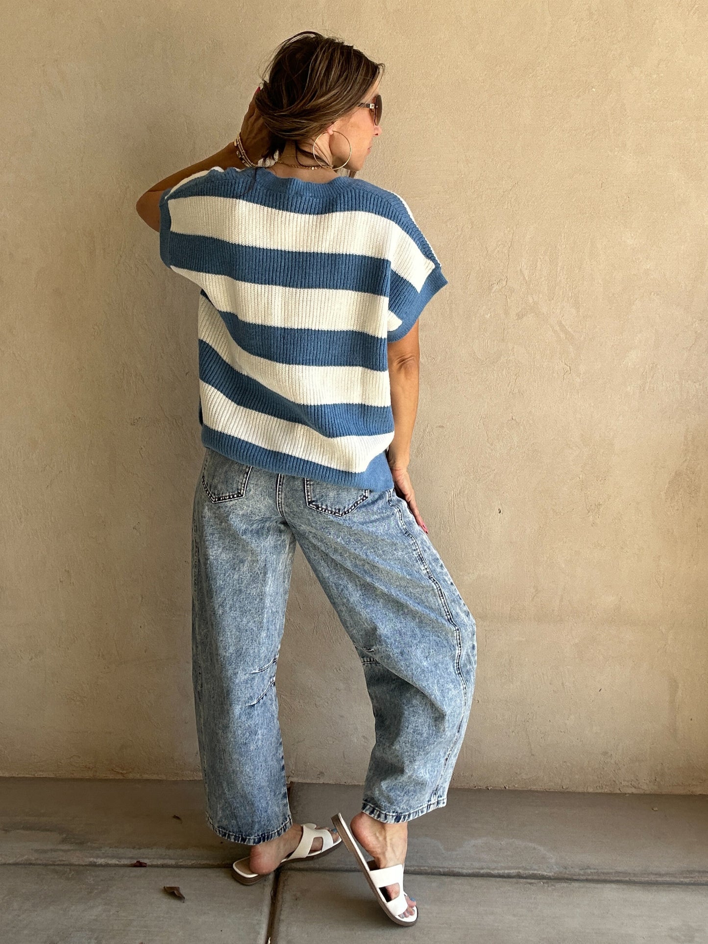 Sienna Sweater Vest in Blue & White