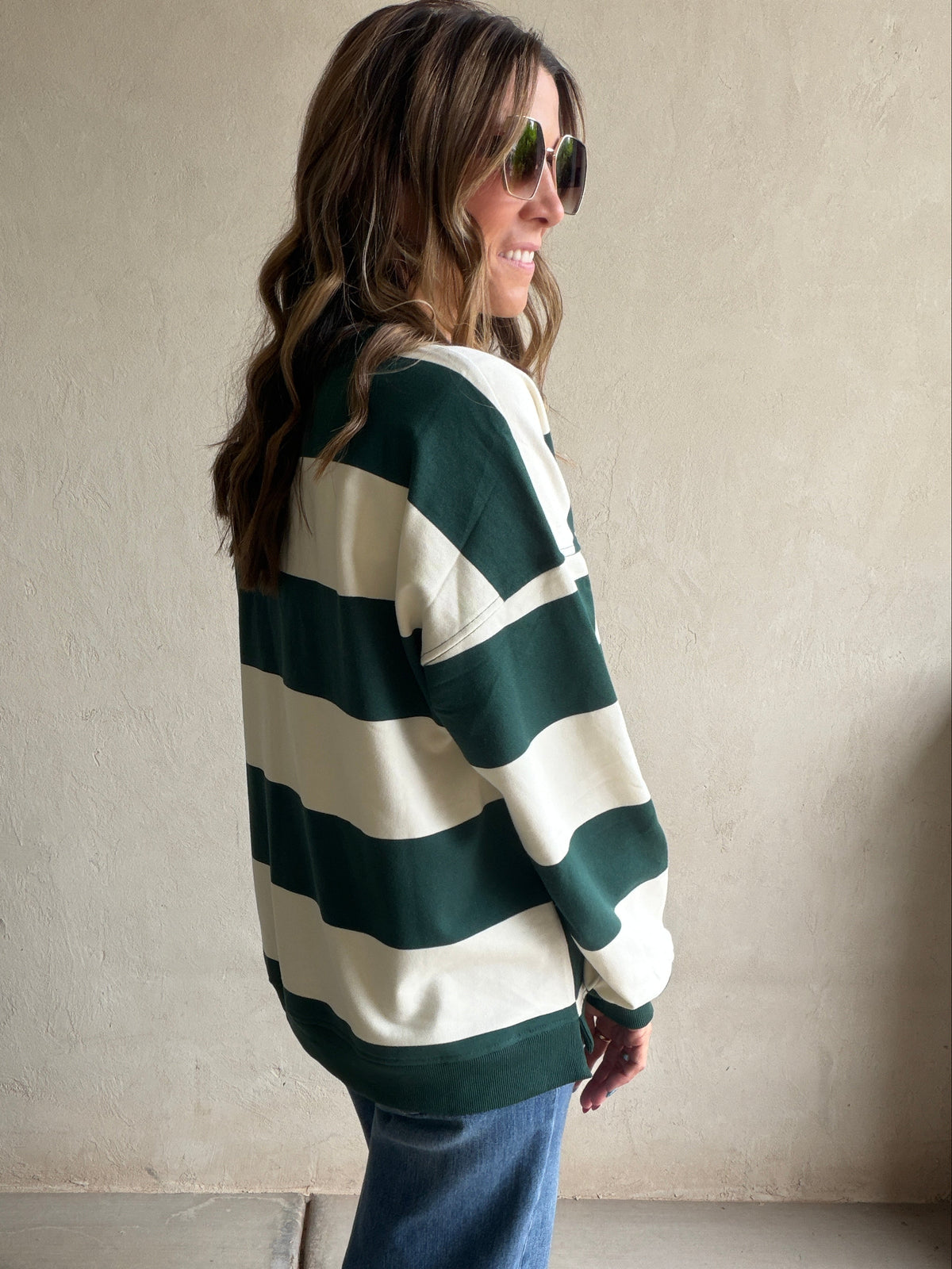 Jada Sweatshirt in Hunter Green & Cream