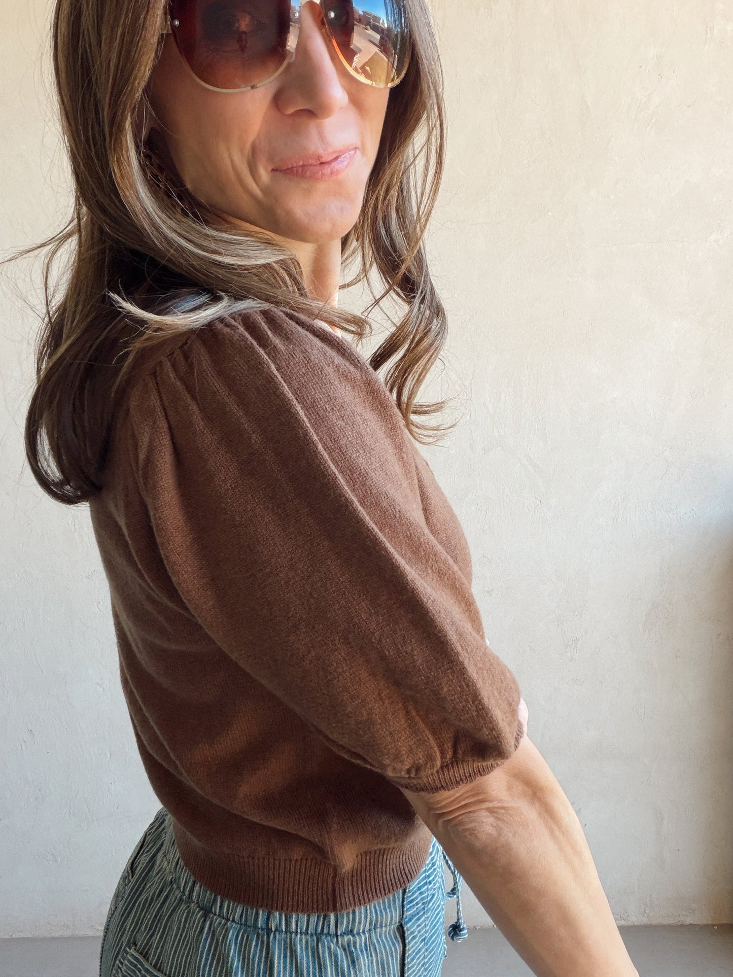 Emmie Button Down Sweater in Chocolate