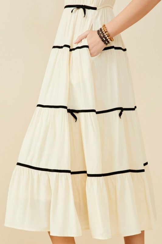 Marilyn Velvet Bow Dress in Cream