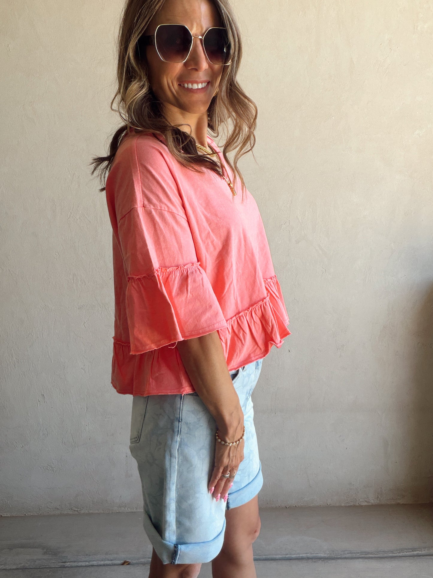 Natalia Flowy Top in Coral